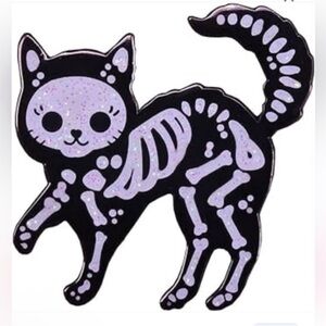 Skeleton Cat, Kitten Enamel Pin, Sparkling White & Black Enamel Pin